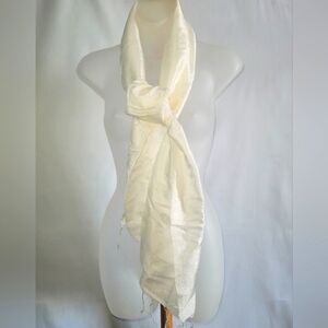 Vintage White Silk Scarf  with fringe